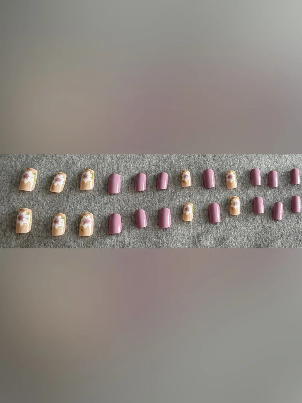 Floral Press-On Nail Set — Blush Pink & Nude